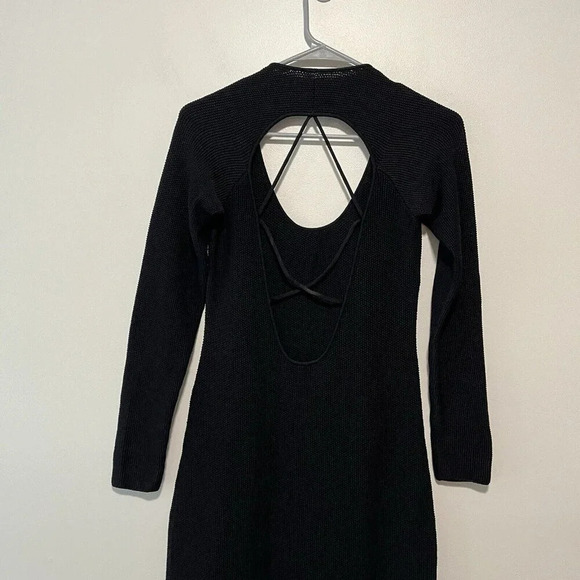 The Sei Black Textured Knit Strappy‎ Open Back Long Sleeve Midi Dress Size Small - Picture 9 of 10